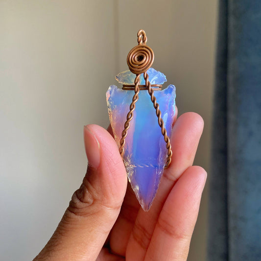 Opalite Copper Wire wrapped Pendant with Black Cord