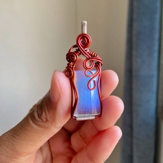 Opalite Copper Wire wrapped Pendant with Black Cord