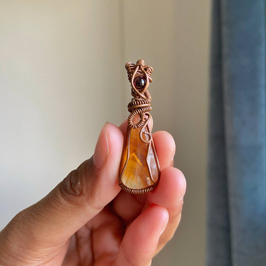 Heat Treated Yellow Amethyst Copper wkre wrapped Pendant