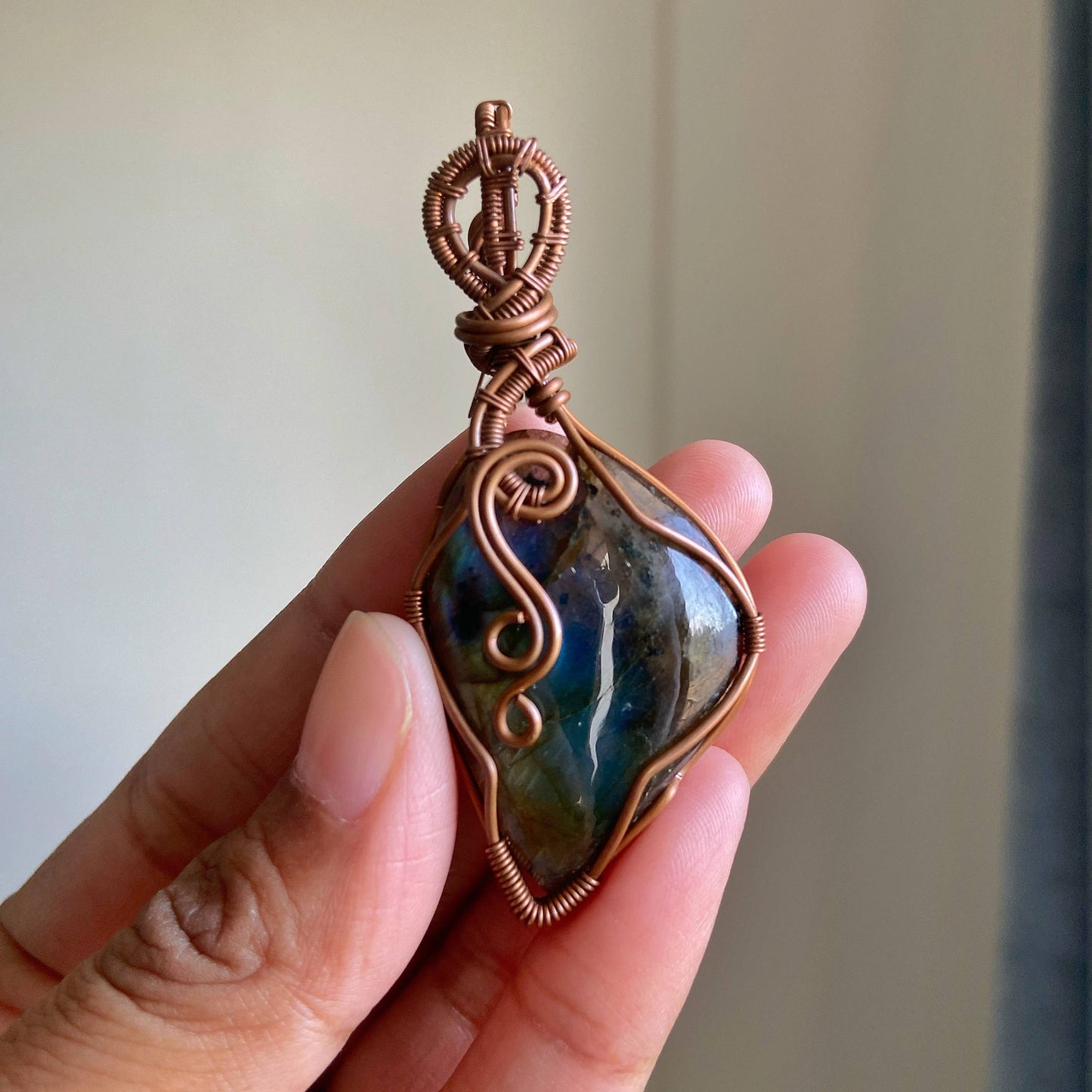 Labradorite Copper wire wrapped Pendant wit Cord