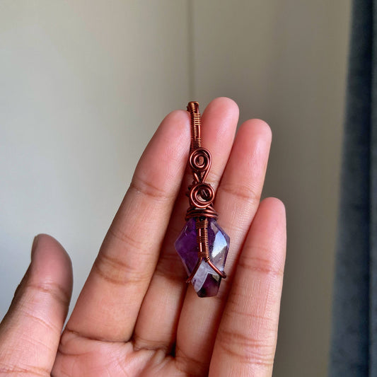 Amethyst Copper wire wrapped Pendant