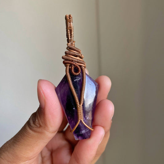 Amethyst Copper wire wrapped Pendant