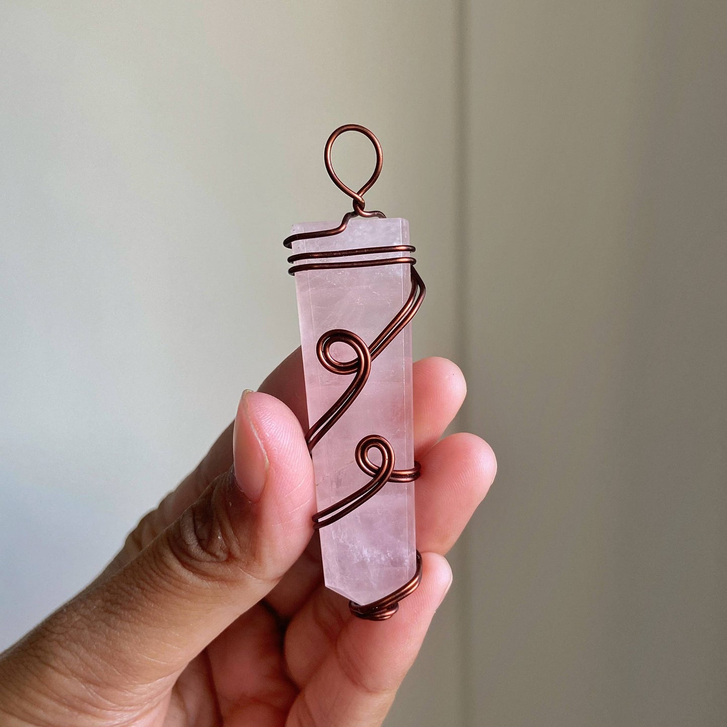 Rose Quartz Copper wire wrapped pendant with Cord | Promotes Love & Self-love