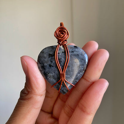 Larvikite Copper Wire Wrapped Pendant | Emotional Healing & Inner Peace