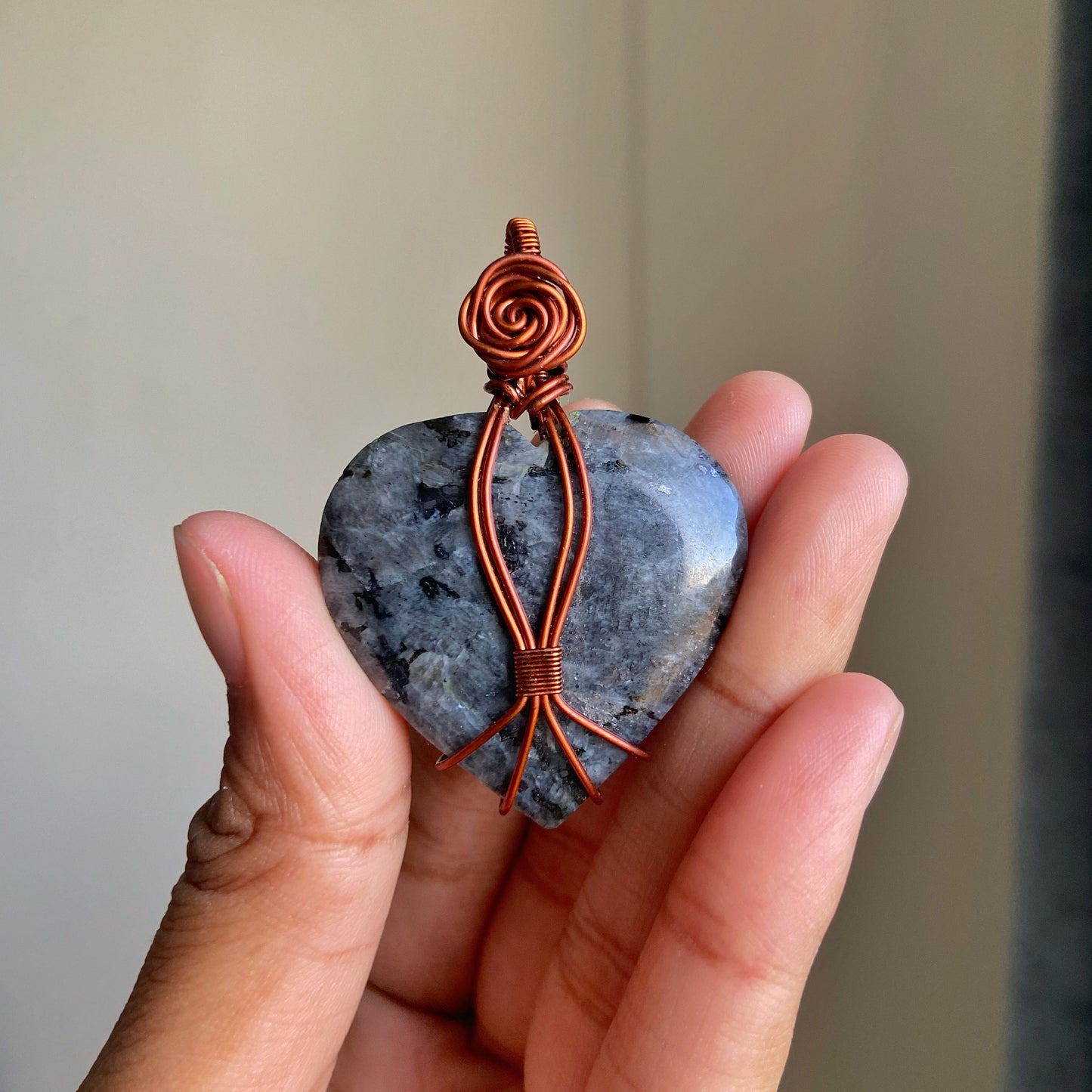 Larvikite Copper Wire Wrapped Pendant | Emotional Healing & Inner Peace