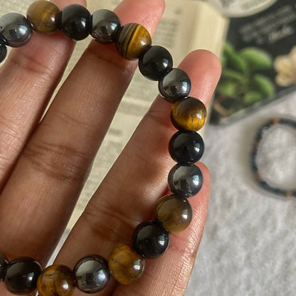 Protection & Grounding Bracelet |  Combination of Hematite , Tiger's eye and Black Obsidian