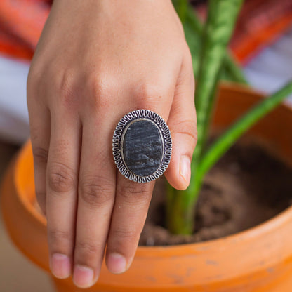 Black Tourmaline Raw Stone Ring | Protection & Grounding