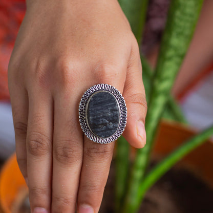 Black Tourmaline Raw Stone Ring | Protection & Grounding