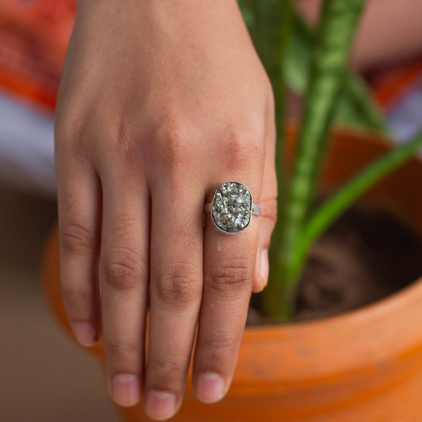 Pyrite raw cluster Ring | Stone for financial abundance