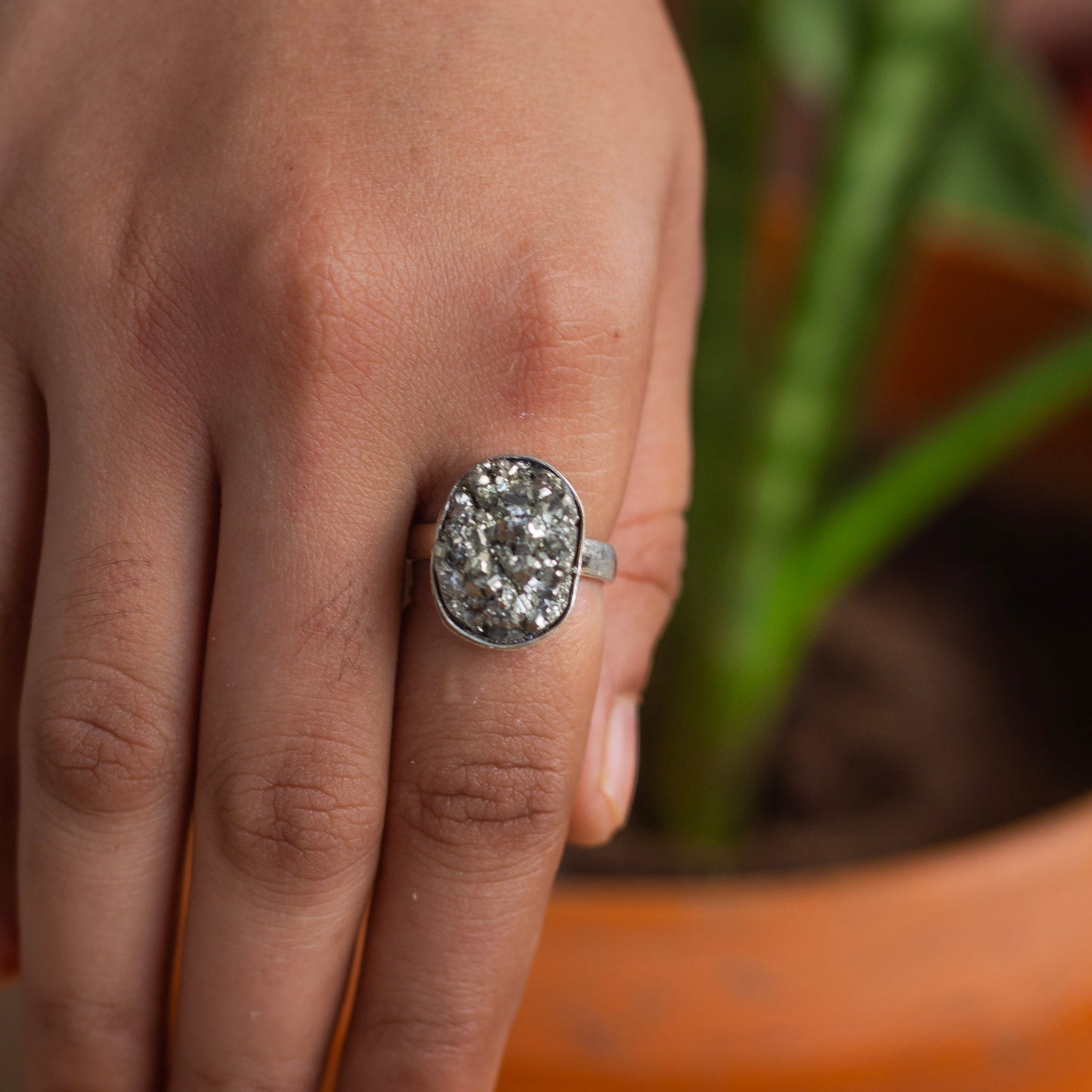 Pyrite raw cluster Ring | Stone for financial abundance