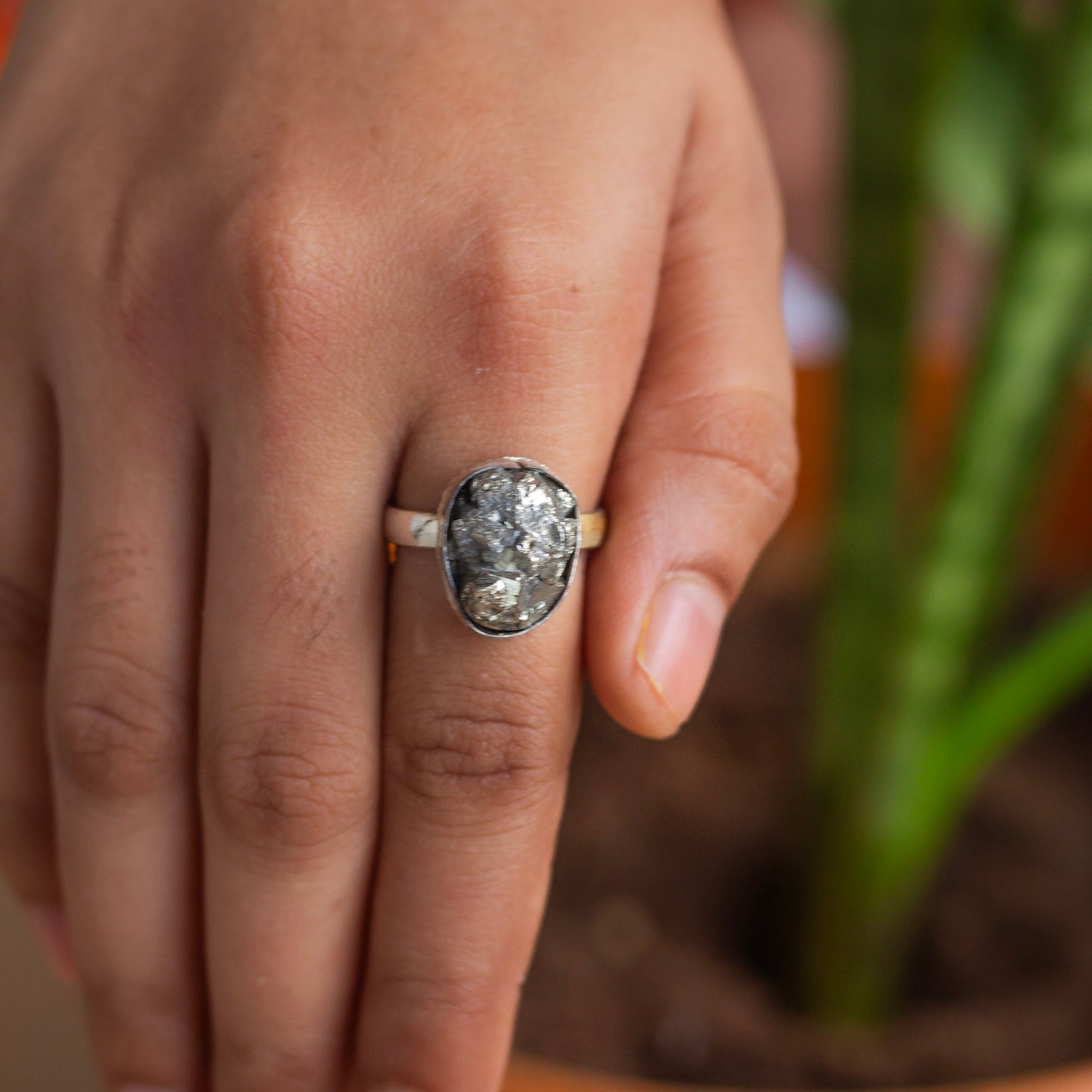 Pyrite raw cluster Ring | Stone for financial abundance