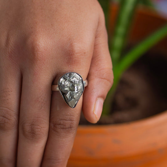 Pyrite raw cluster Ring | Stone for financial abundance