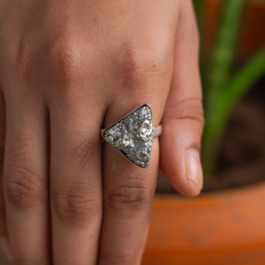 Pyrite raw cluster Ring | Stone for financial abundance