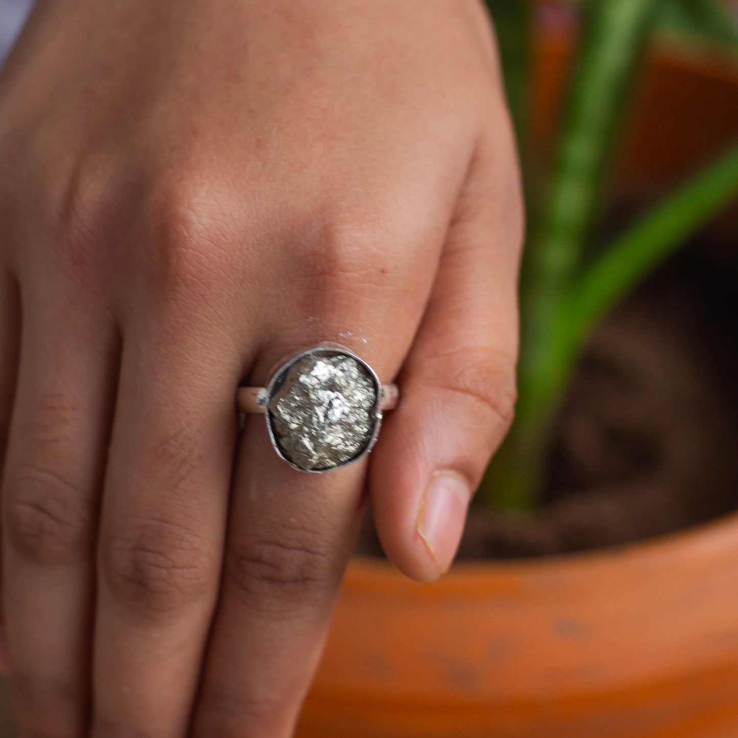 Pyrite raw cluster Ring | Stone for financial abundance