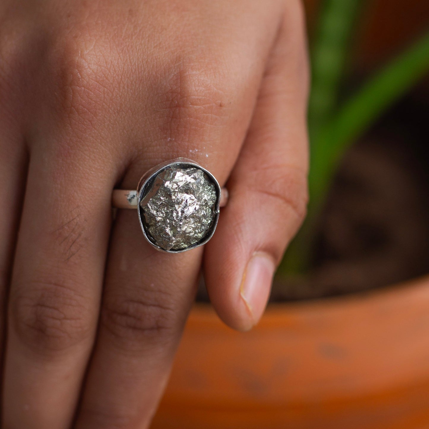 Pyrite raw cluster Ring | Stone for financial abundance