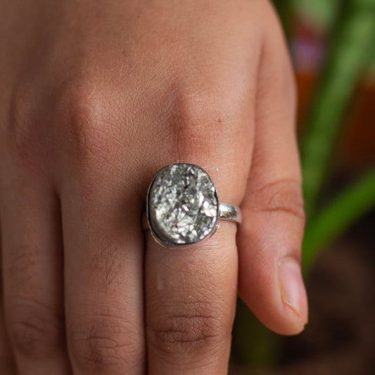 Pyrite raw cluster Ring | Stone for financial abundance