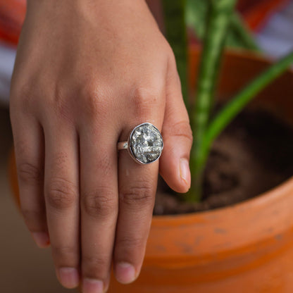 Pyrite raw cluster Ring | Stone for financial abundance