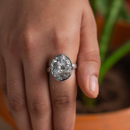 Pyrite raw cluster Ring | Stone for financial abundance