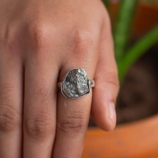 Pyrite raw cluster Ring | Stone for financial abundance