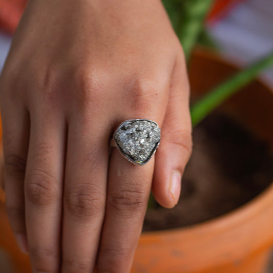 Pyrite raw cluster Ring | Stone for financial abundance