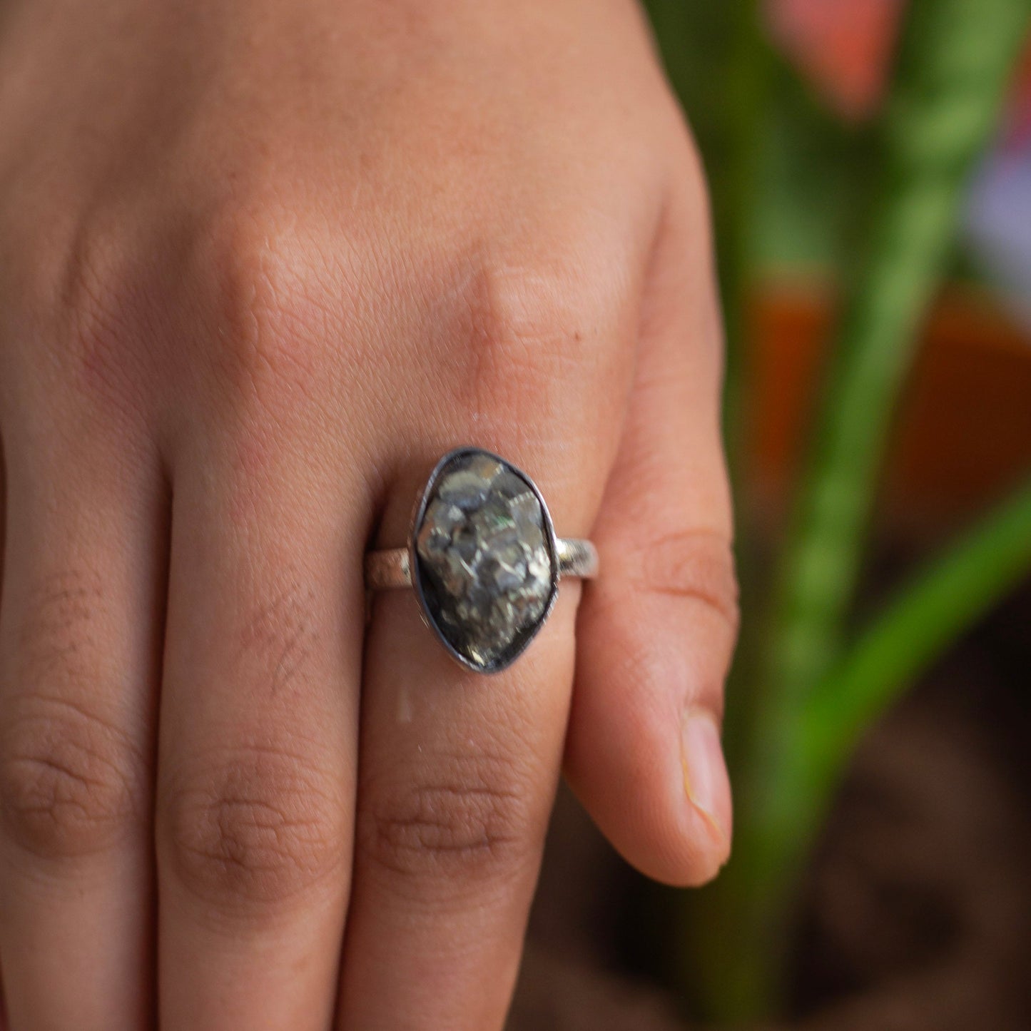 Pyrite raw cluster Ring | Stone for financial abundance