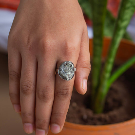 Pyrite raw cluster Ring | Stone for financial abundance