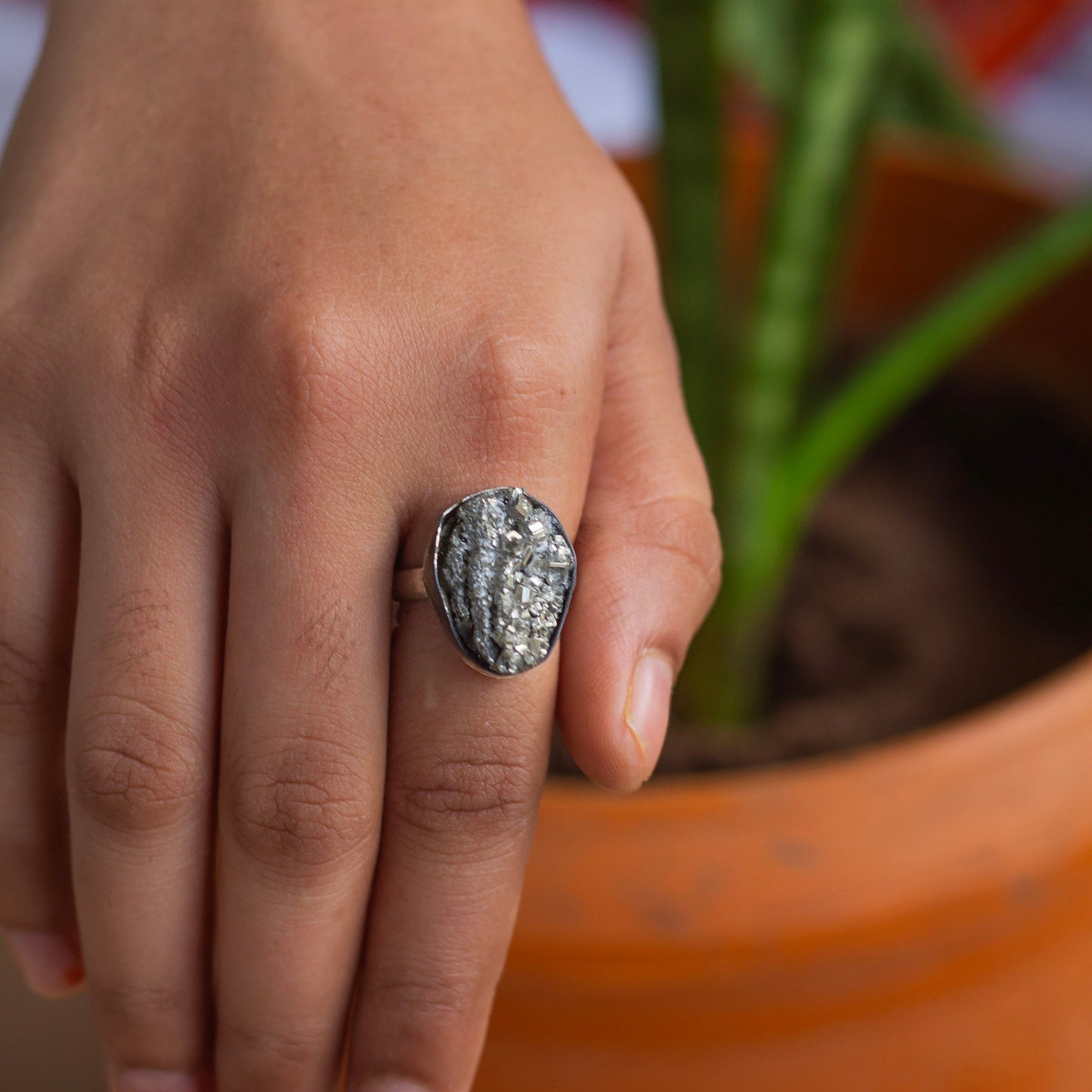 Pyrite raw cluster Ring | Stone for financial abundance