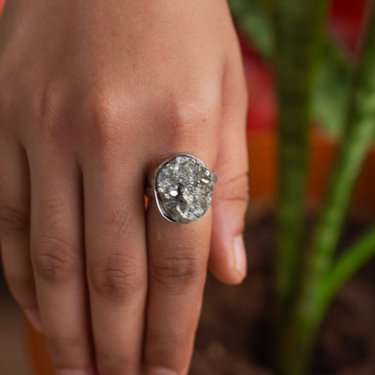 Pyrite raw cluster Ring | Stone for financial abundance