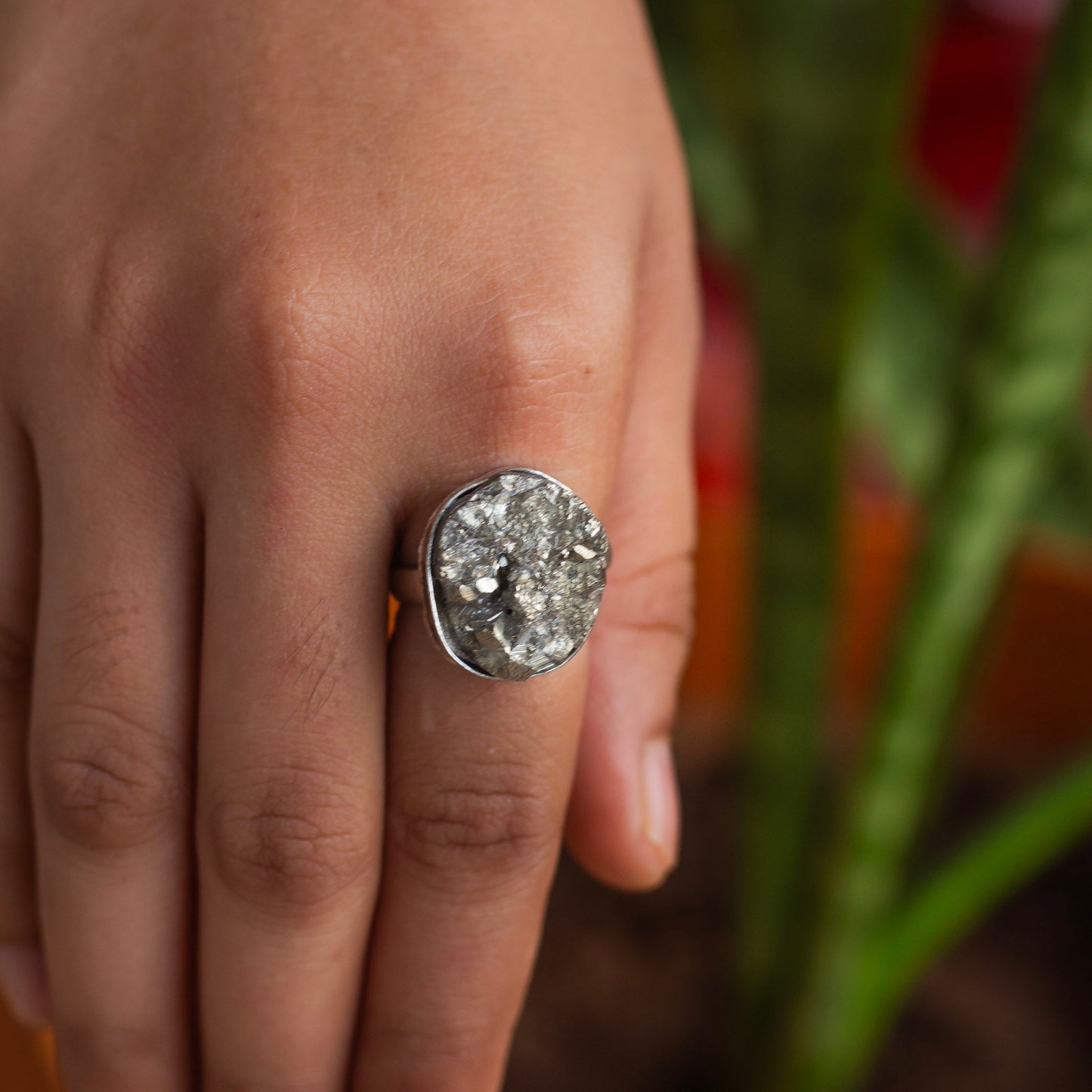 Pyrite raw cluster Ring | Stone for financial abundance