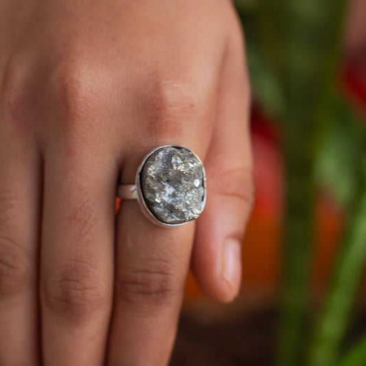 Pyrite raw cluster Ring | Stone for financial abundance