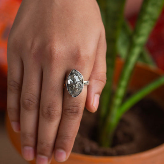 Pyrite raw cluster Ring | Stone for financial abundance