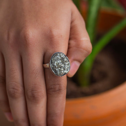 Pyrite raw cluster Ring | Stone for financial abundance