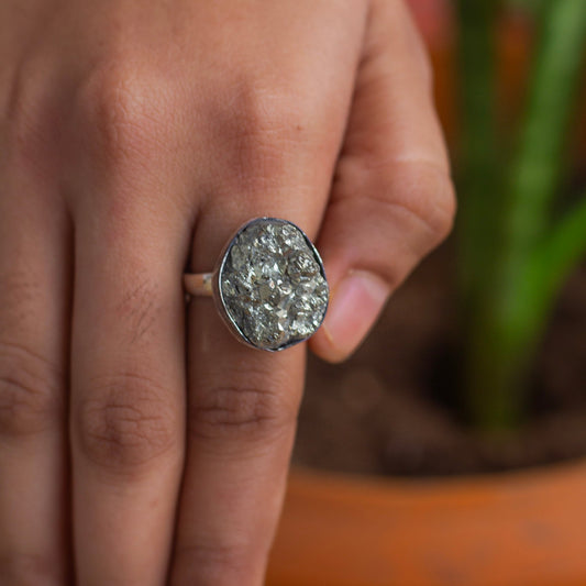 Pyrite raw cluster Ring | Stone for financial abundance