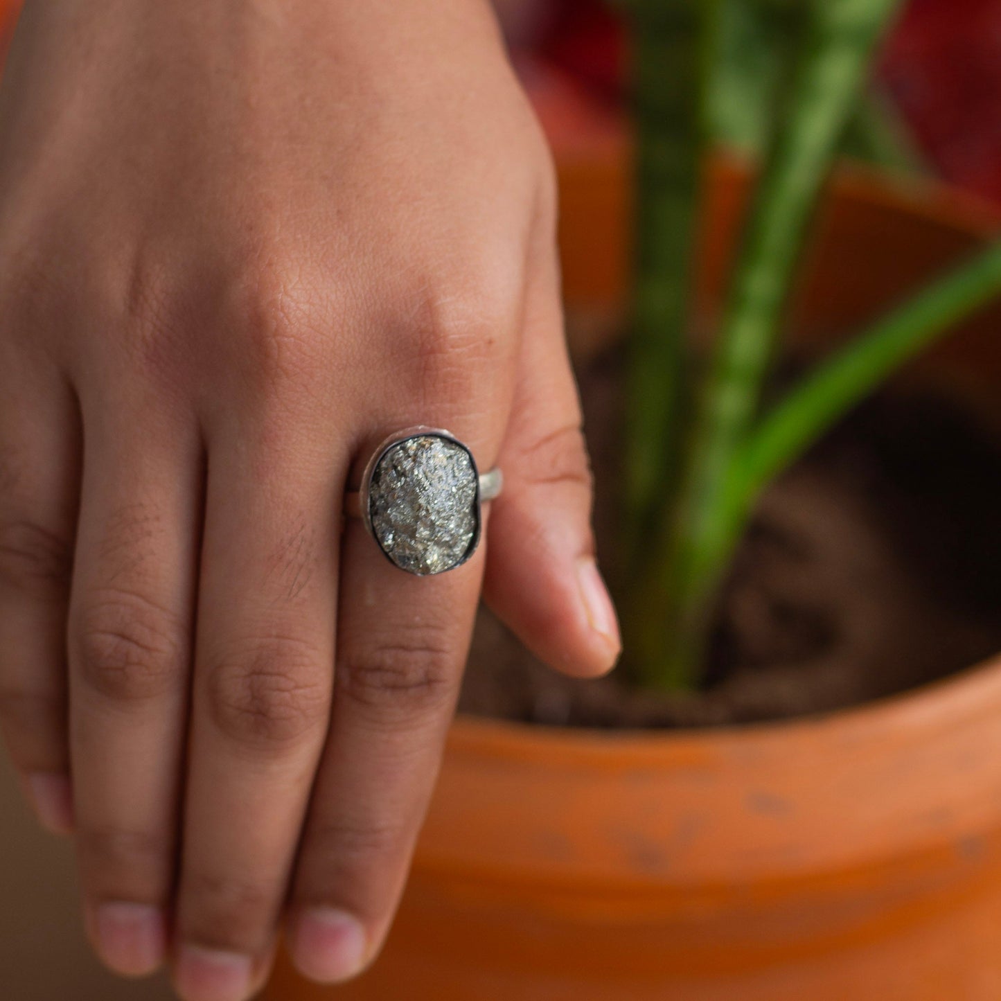 Pyrite raw cluster Ring | Stone for financial abundance