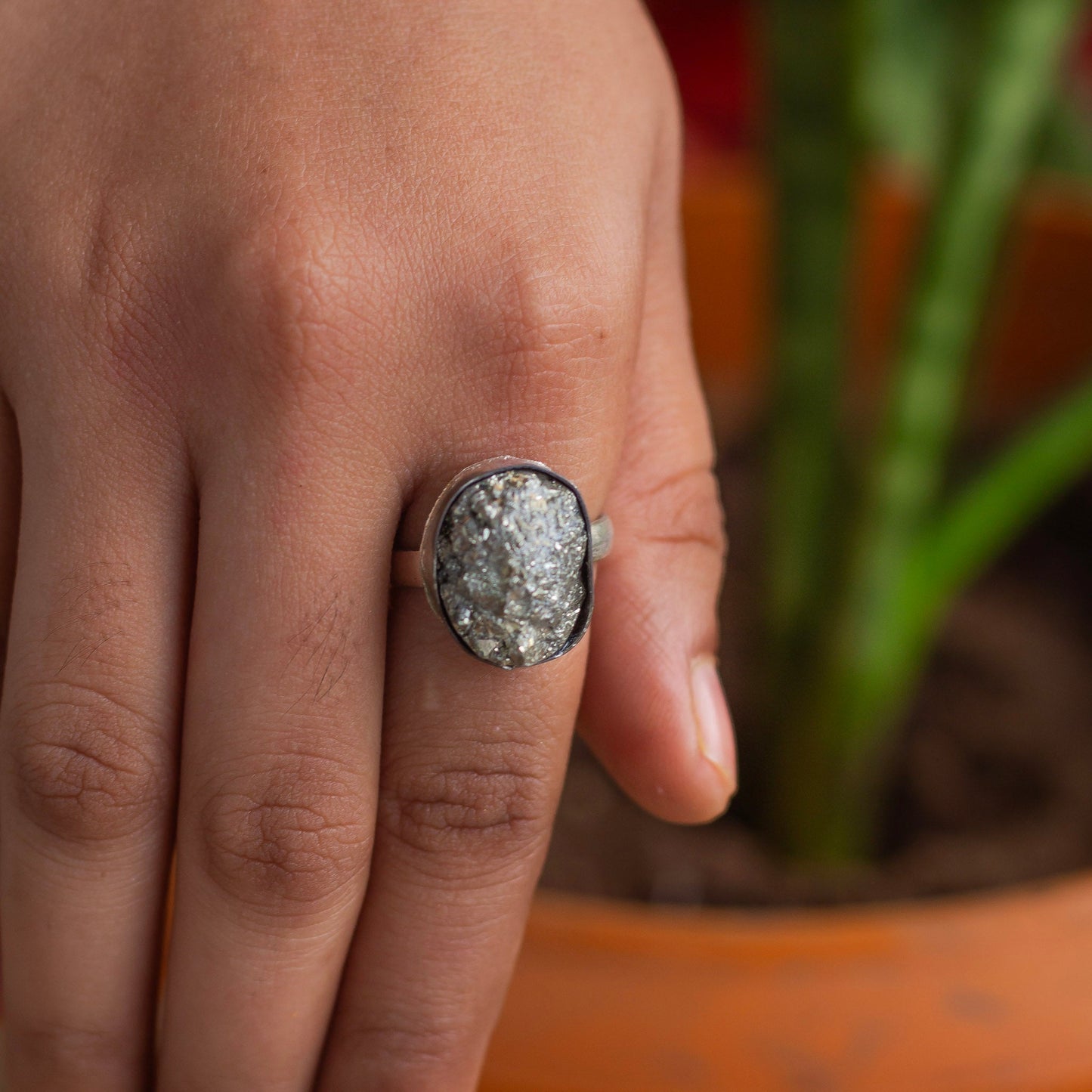 Pyrite raw cluster Ring | Stone for financial abundance