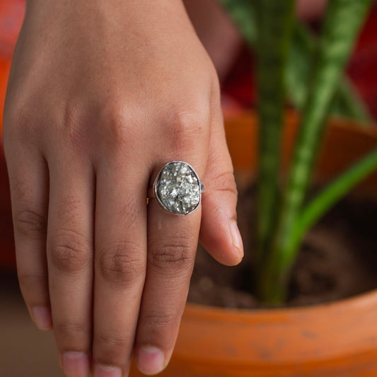 Pyrite raw cluster Ring | Stone for financial abundance