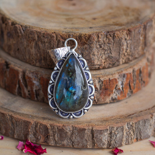 Labradorite Copper wire wrapped Pendant with Cord | Promotes Spiritual Growth