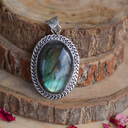 Labradorite Copper wire wrapped Pendant with Cord | Promotes Spiritual Growth