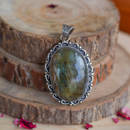 Labradorite Copper wire wrapped Pendant with Cord | Promotes Spiritual Growth