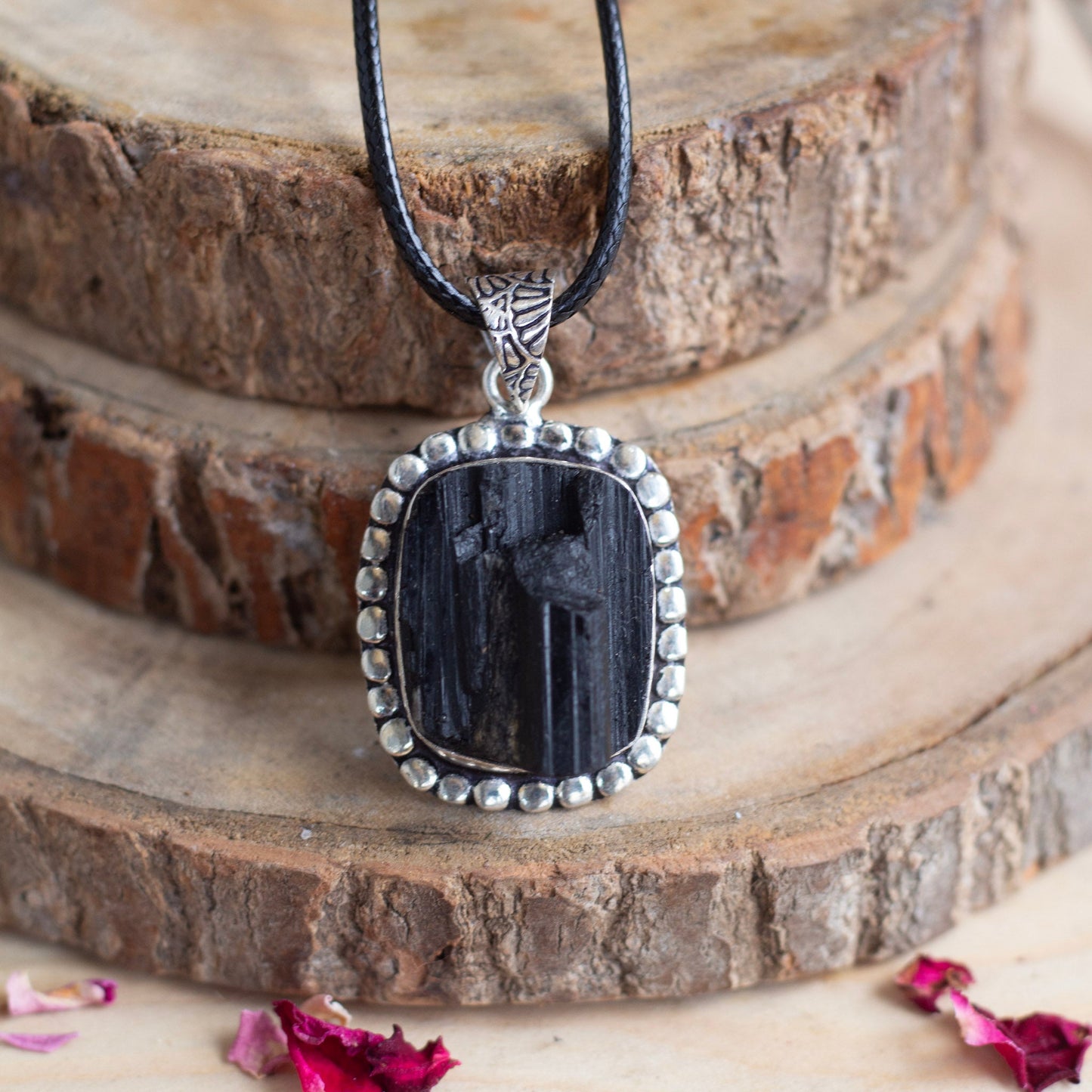 Black Tourmaline Pendant with Cord | Grounding & Protection