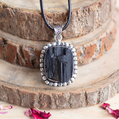 Black Tourmaline Pendant with Cord | Grounding & Protection