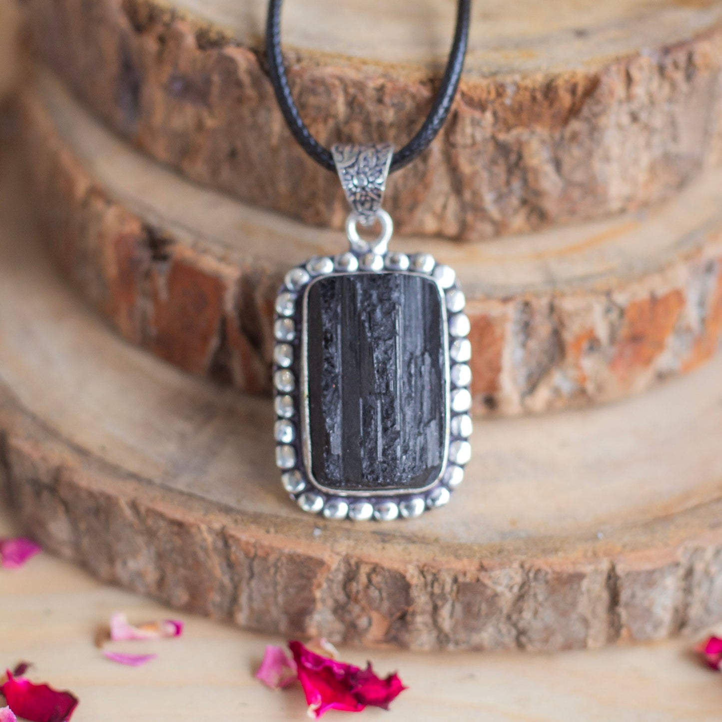 Black Tourmaline Pendant with Cord | Grounding & Protection