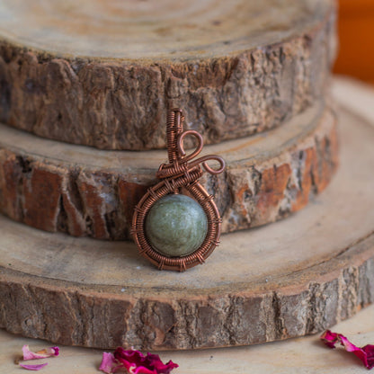 Labradorite Sphere copper wire Pendant with Cord | Promotes Spiritual Growth