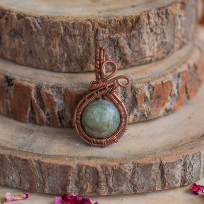 Labradorite Sphere copper wire Pendant with Cord | Promotes Spiritual Growth