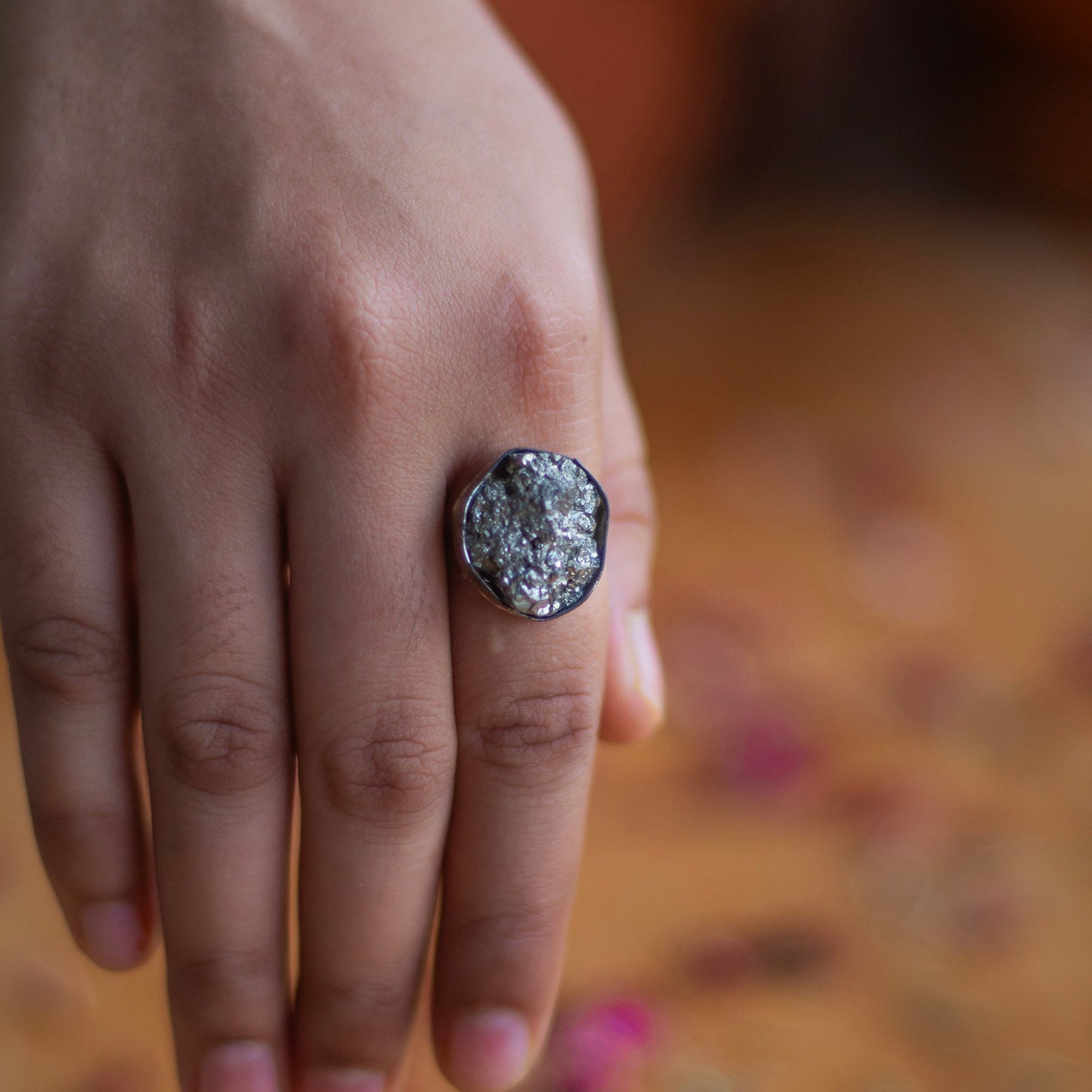 Pyrite raw cluster Ring | Stone for financial abundance