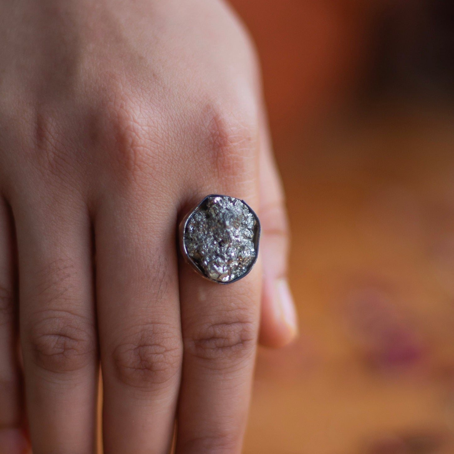 Pyrite raw cluster Ring | Stone for financial abundance