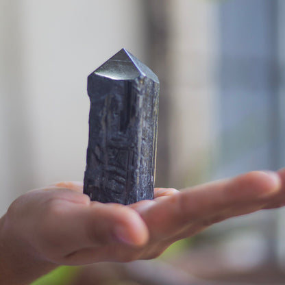 Raw Black Tourmaline with Polished Point - 180 Gm | Stone of Protection