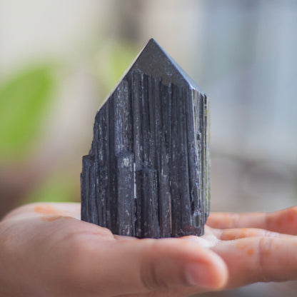 Raw Black Tourmaline with Polished Point - 196 Gm | Stone of Protection