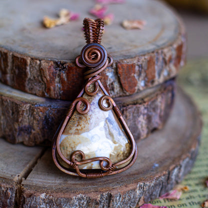 Ocean Jasper Copper Wire Wrapped Pendant with Cord | Emotional Healing & Inner Peace