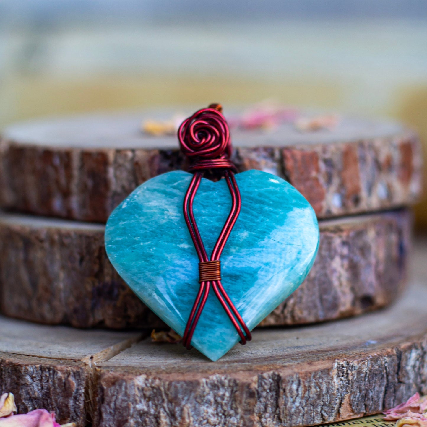 Amazonite Copper Wire Wrapped Pendant | | Stone of Gambling & Success